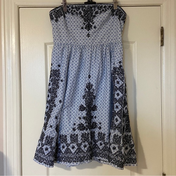 Moulinette Soeurs Strapless Blue and Navy Patterned Dress - Picture 1 of 14